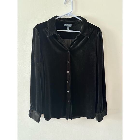 Modcloth Top Women's Large Black Velvet Button Down Goth Victorian Academia - Picture 1 of 7